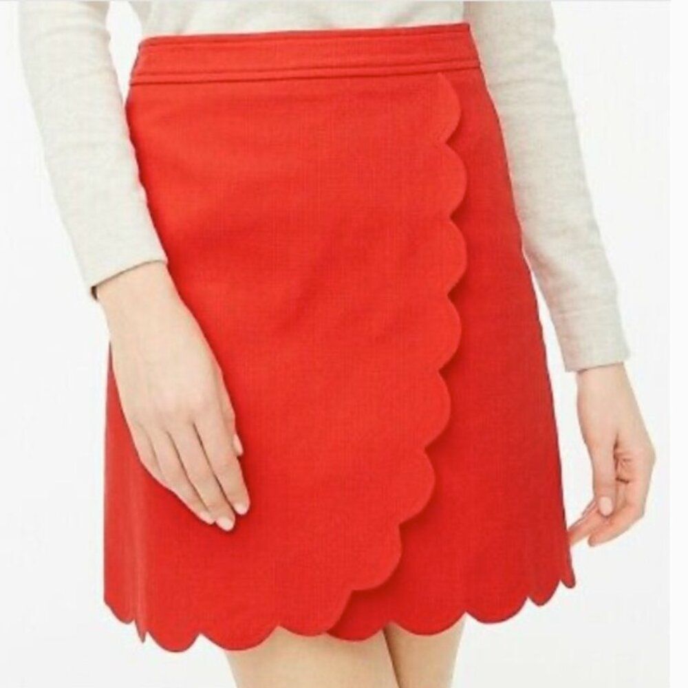 J.Crew Factory Scalloped A-Line Skirt | Coral Red | Size 10 - NWT